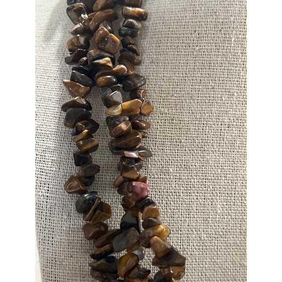 Multi Strand Genuine Tiger Eye Necklace -- 18" - Picture 4 of 8